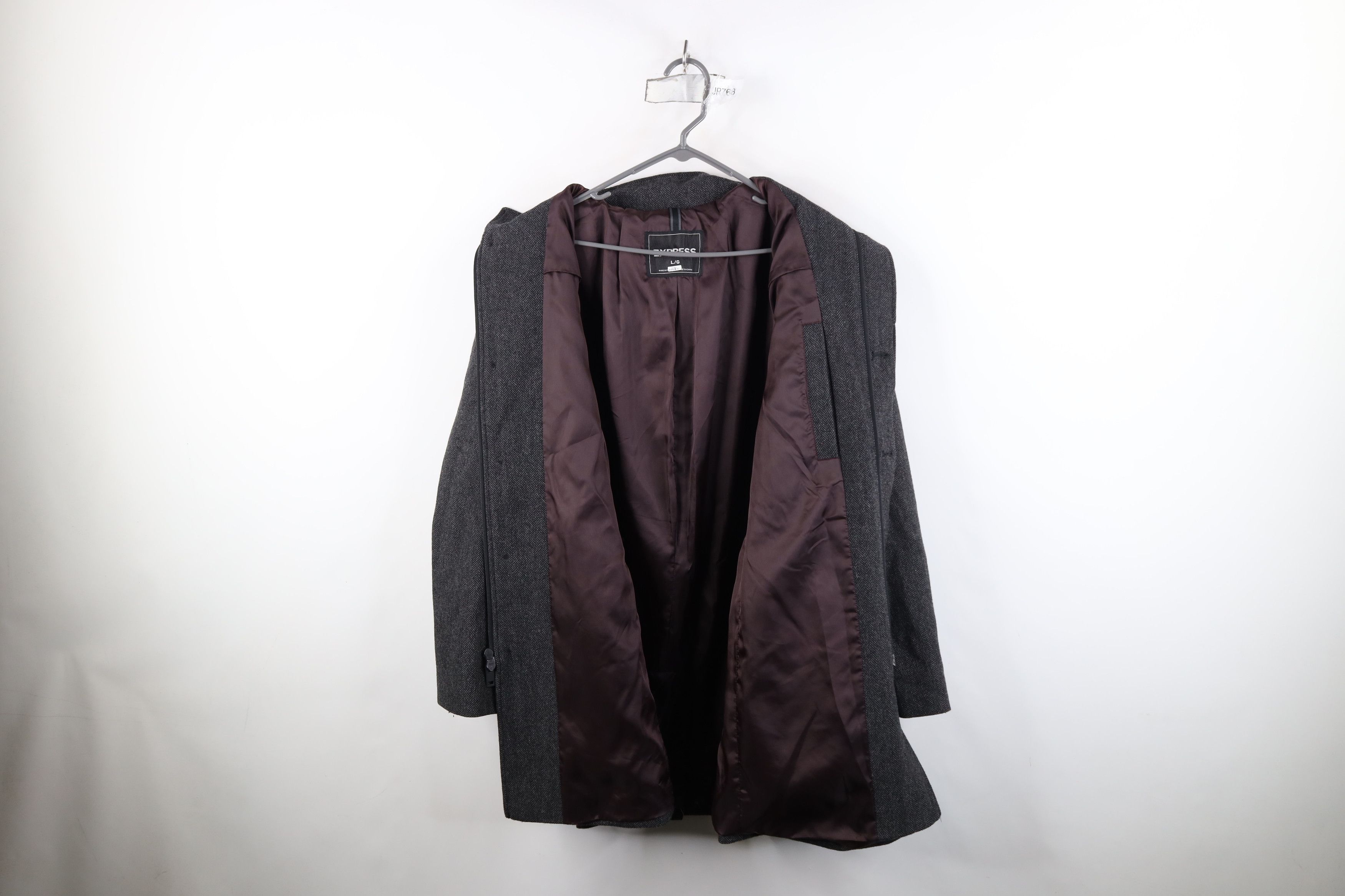 Express Express Herringbone Full Zip Overcoat Trench Jacket Gray Size US L / EU 52-54 / 3 - 8 Thumbnail
