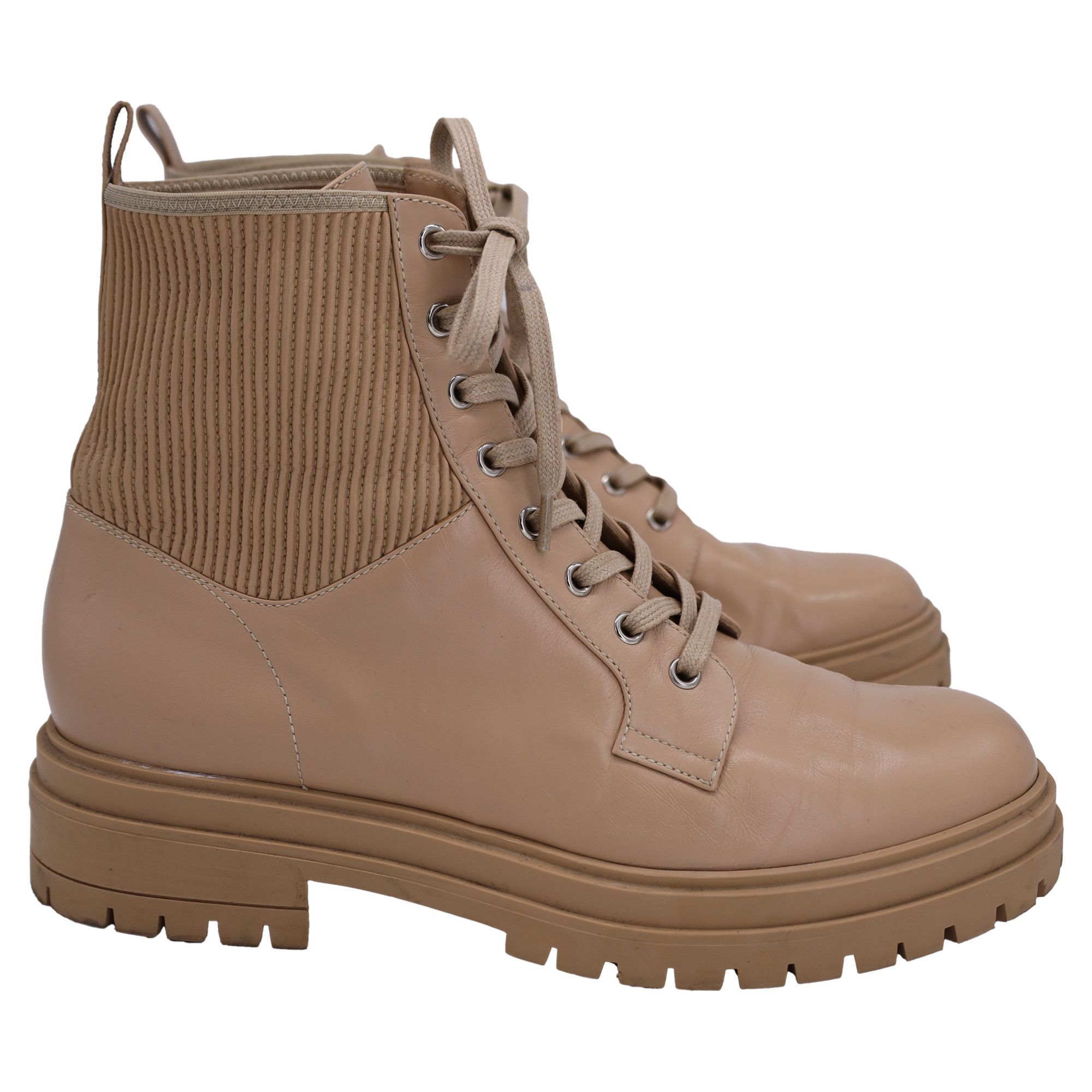 Gianvito Rossi Gianvito Rossi Martis Rib-Knit Combat Boots in Beige Leather Size US 12 / IT 42 - 1 Thumbnail