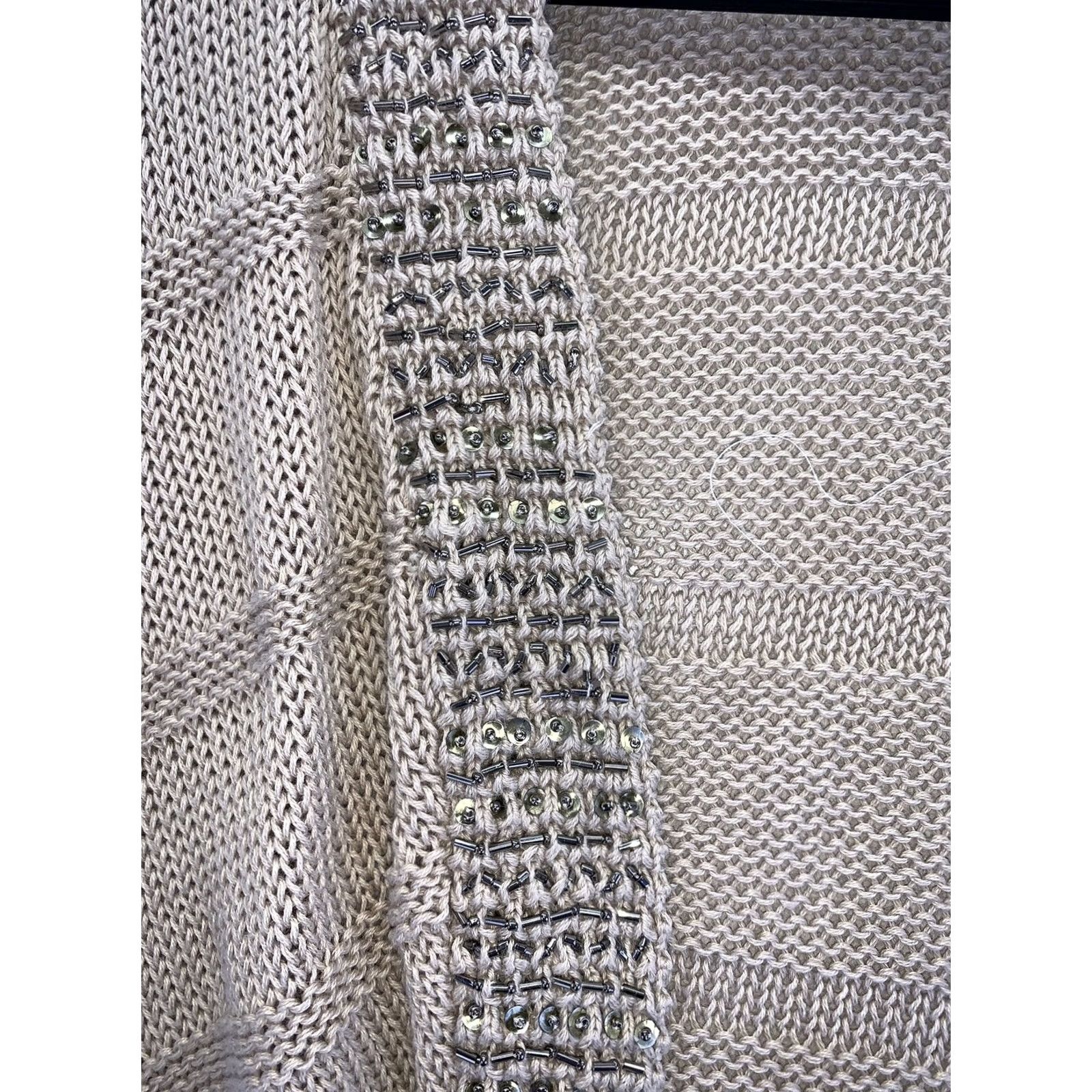 Vintage Chico’s Womens Beige Knit Open Front 3/4 Sleeve Beaded Cardigan Shirt Womens Cardigan Beige 3/4 Sleeve Beaded Chico’s Size L / US 10 / IT 46 - 4 Thumbnail