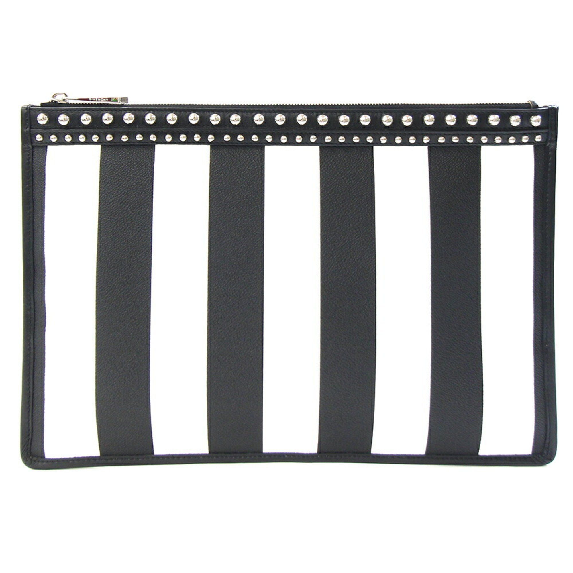Givenchy Clutch Bag BC06346367 Black and White PVC Leather Flat Pouch with Studs Stripes for Women