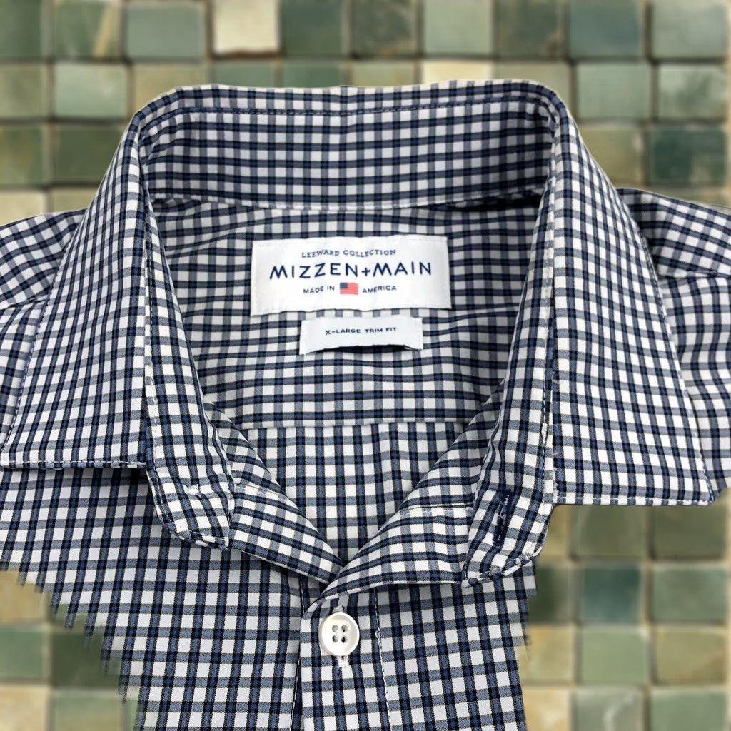 Mizzen+Main Mizzen + Main Mens Shirt XL Trim Fit Blue White Check Long Sleeve Button EUC Shirt Size US XL / EU 56 / 4 - 1 Thumbnail