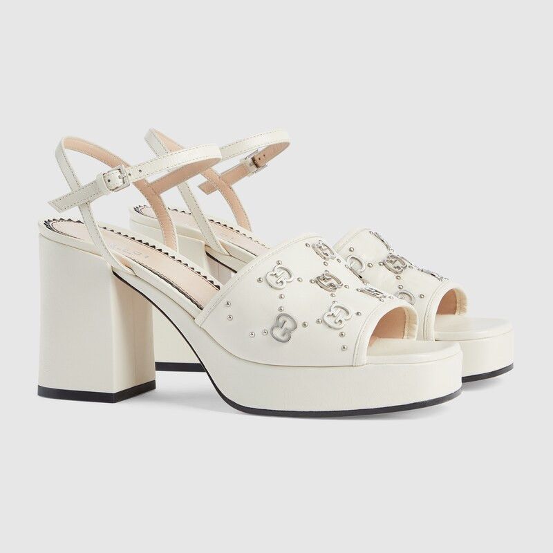 Gucci o1s1wg110225 Women's Interlocking G Studs Sandals in White Size US 4 / IT 34 - 2 Thumbnail