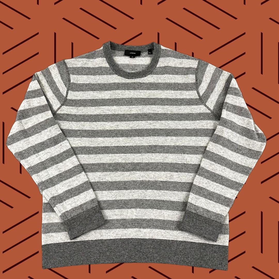 Vince Vince Sweater Shirt Mens L Gray Striped Crew Neck Wool Cashmere Knit Pullover Classic Designer Size US L / EU 52-54 / 3 - 1 Thumbnail