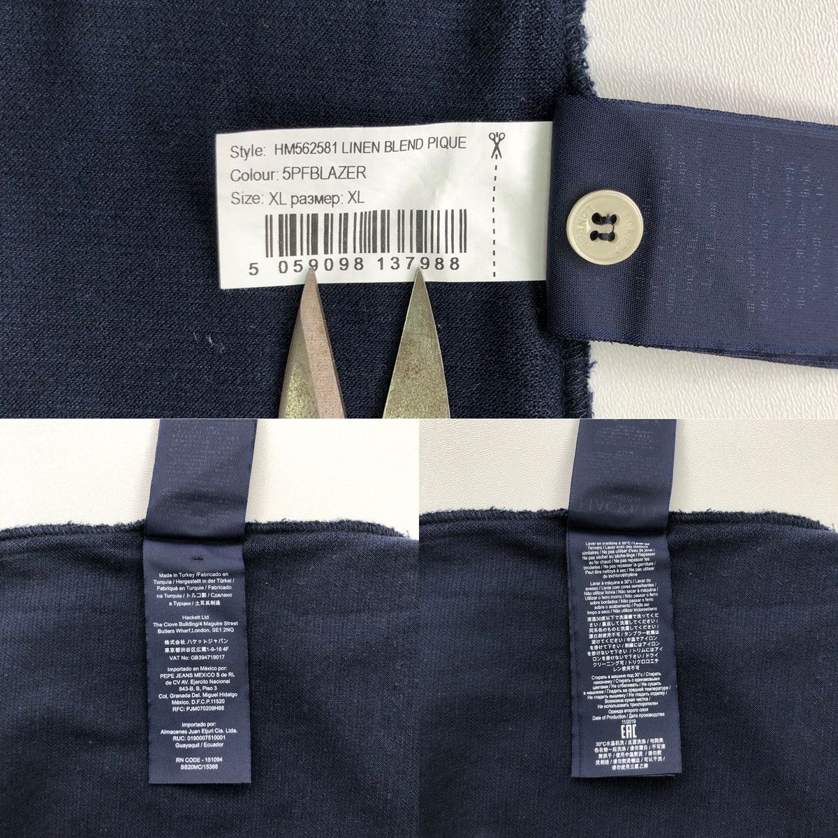 Hackett Hackett London Cotton/Linen Slim Fit Pique Polo Shirt Navy Size US XL / EU 56 / 4 - 10 Thumbnail