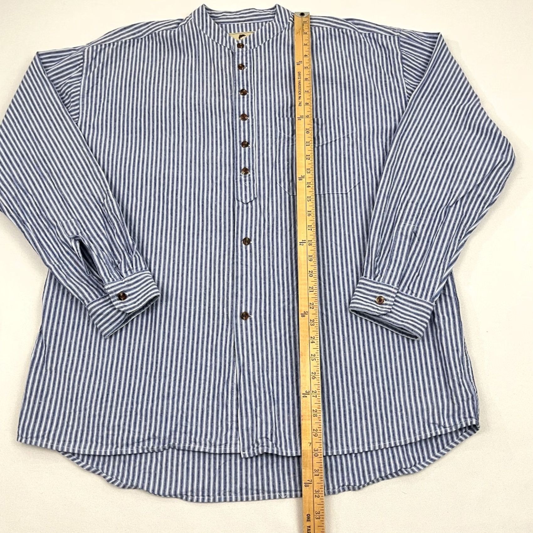 Lee Lee Valley Ireland Shirt Mens XL Blue White Striped Grandfather Button Up Band Shirt Size US XL / EU 56 / 4 - 3 Thumbnail