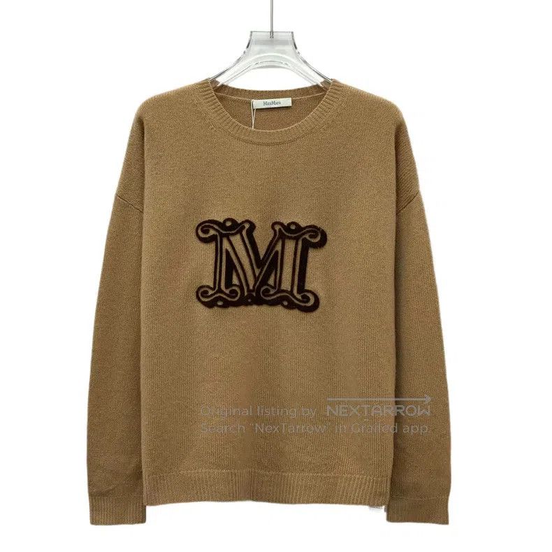 Max Mara Max Mara Brown Logo Letter Embroidered Cashmere Round Neck Size S / US 4 / IT 40 - 1 Thumbnail