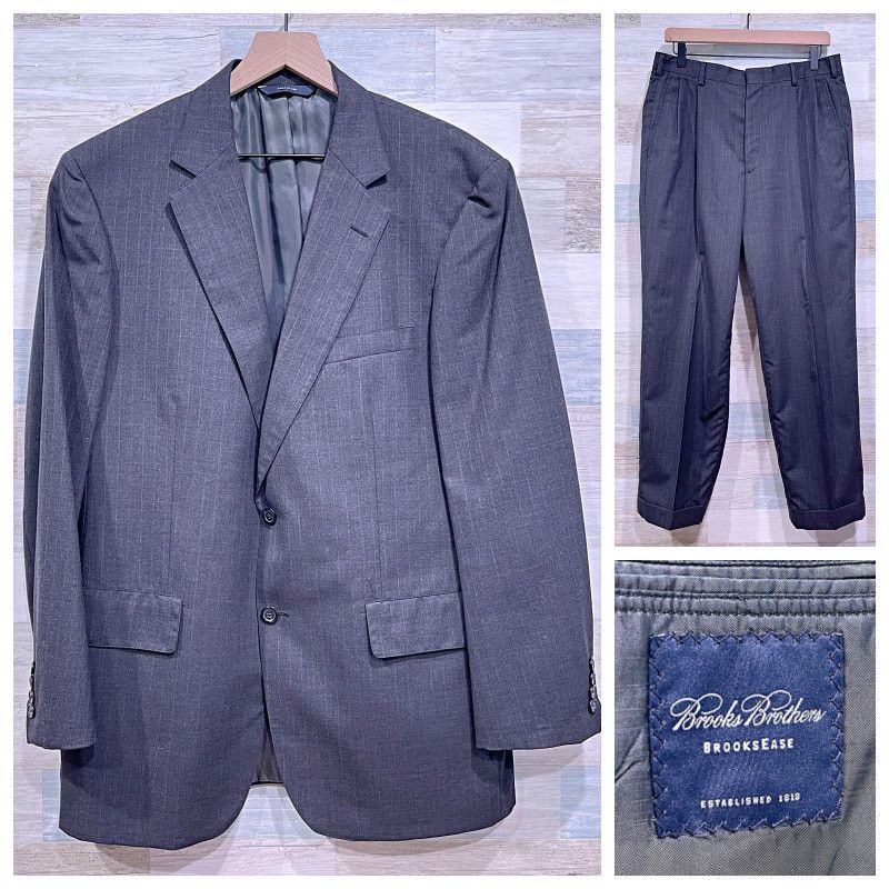 Brooks Brothers Brooks Brothers Brooksease Wool Suit Gray Stripe Mens 42R Size 42R - 1 Thumbnail