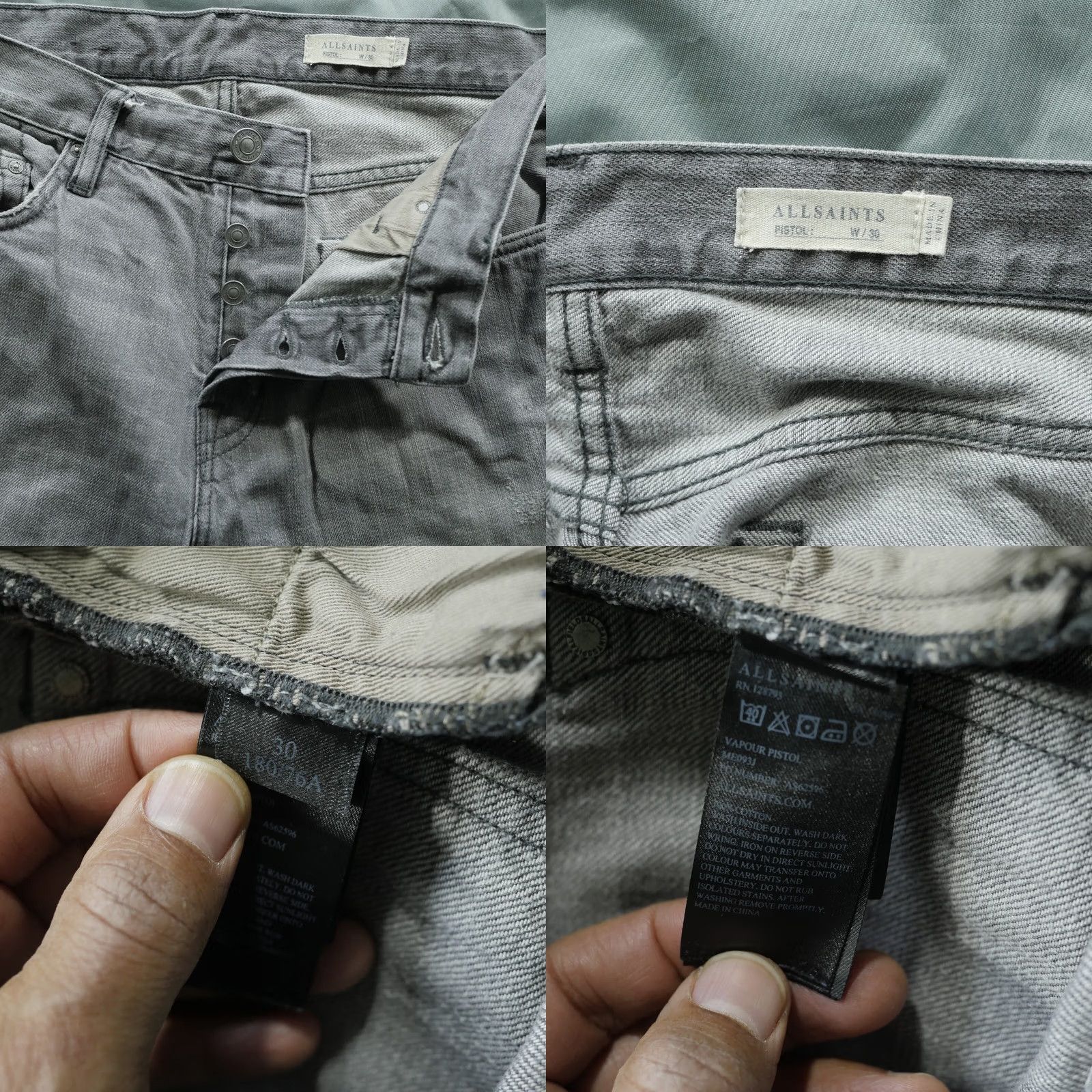 Allsaints VINTAGE All Saints Jeans Mens Slim Pistol 30x33 Light Wash Gray Skinny Distressed 5-Pocket Denim Cotton Logo Mens Size US 30 / EU 46 - 8 Thumbnail