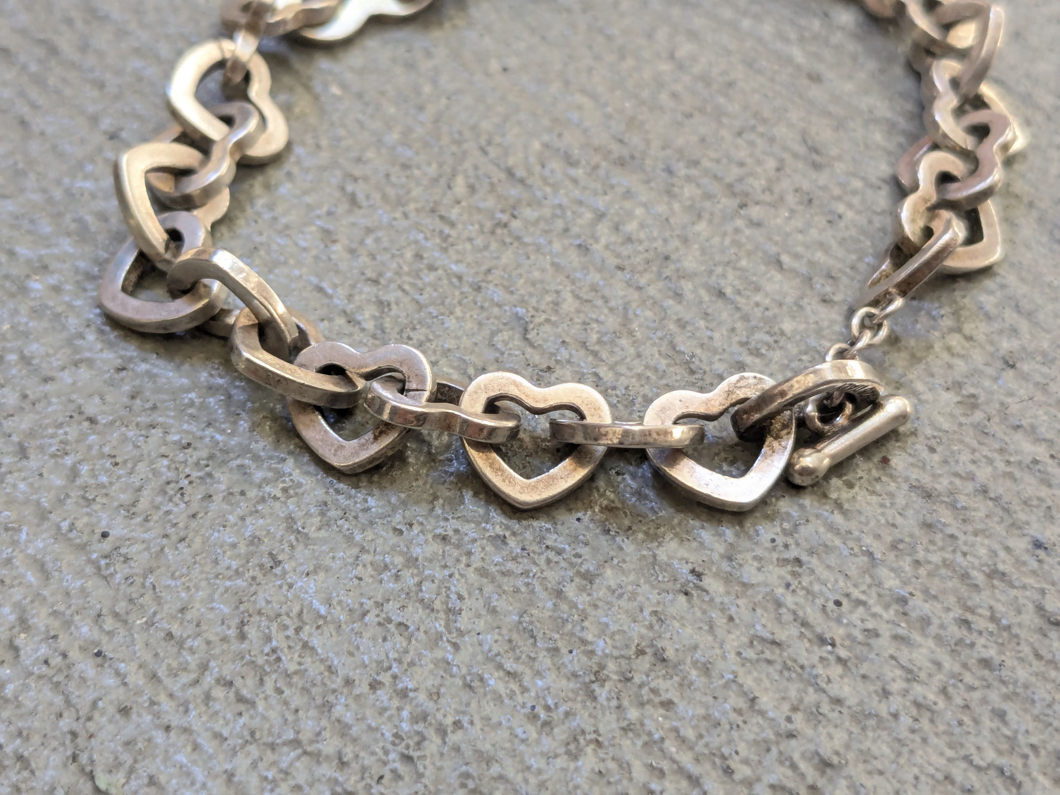 Jewelry Vintage Sterling Silver Bracelet Heart Link Chain Italy Size ONE SIZE - 2 Thumbnail