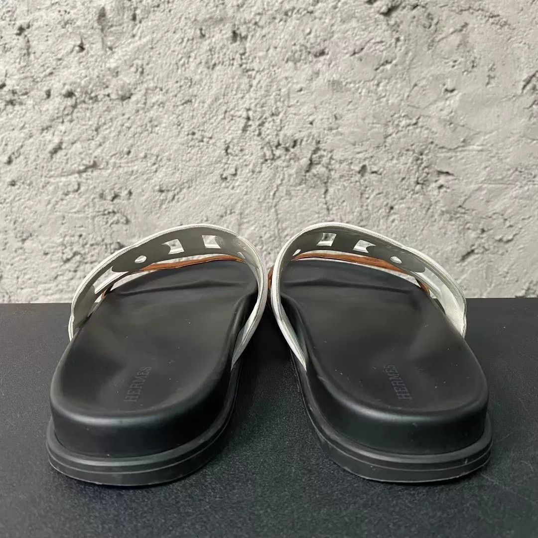 Hermes Hermes White Brown Pig Nose Chain Slides Size US 32 / EU 48 - 4 Thumbnail
