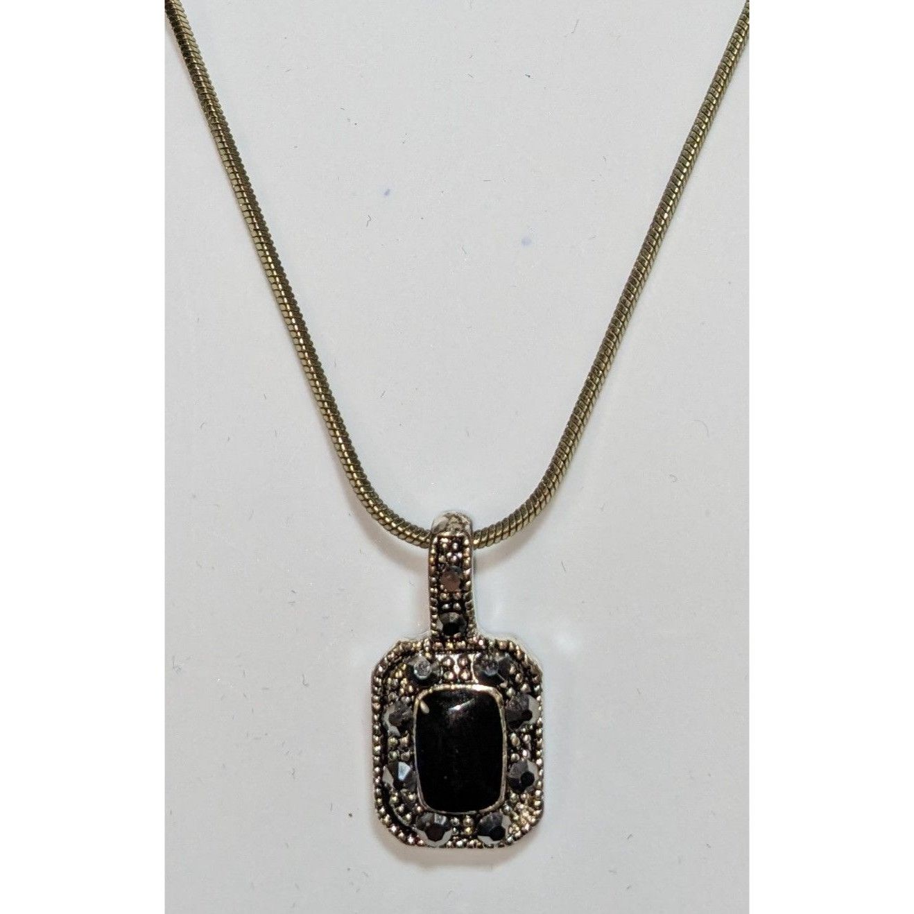 Other Gothic Marcasite Necklace With Black Stone Pendant Size ONE SIZE - 1 Thumbnail