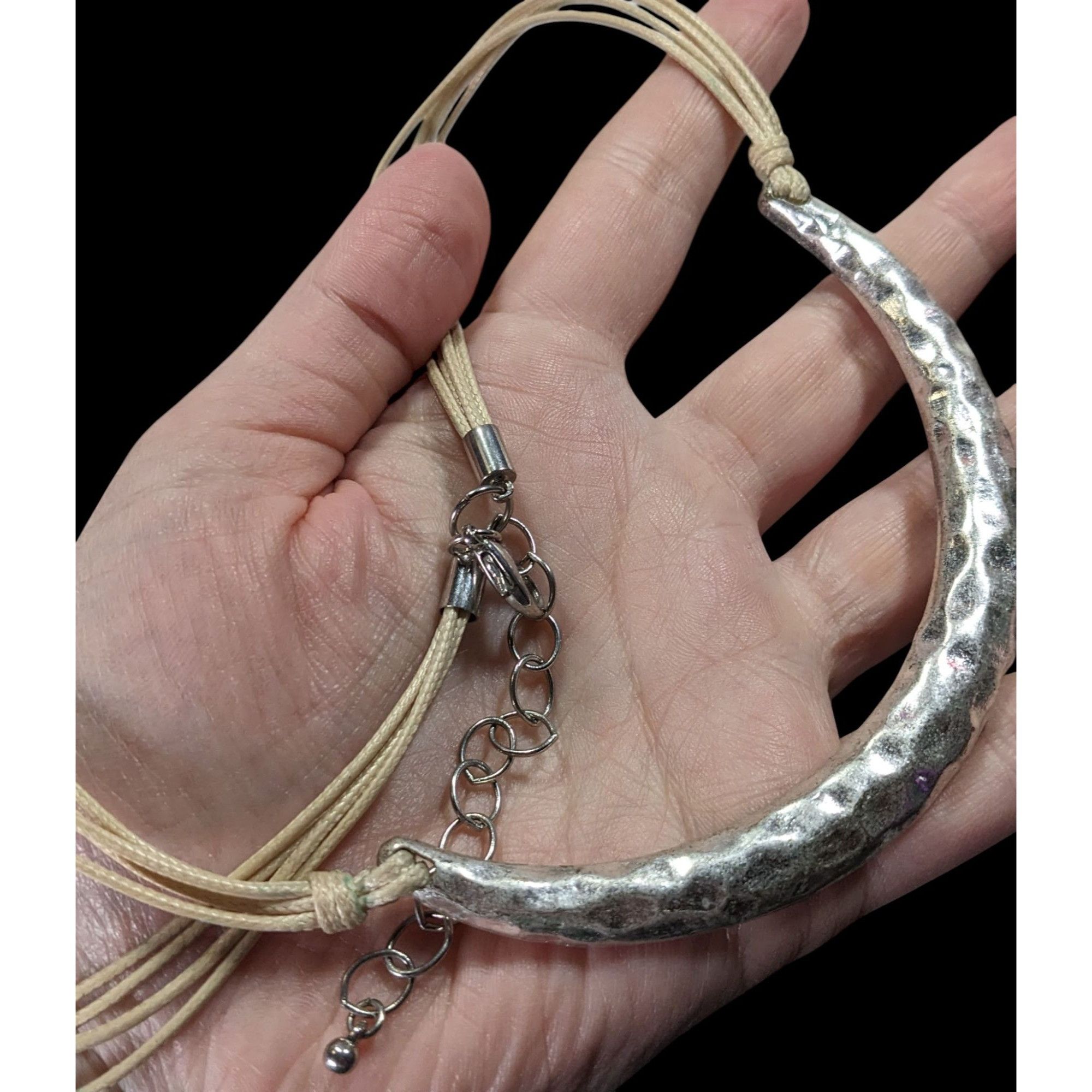 Other Brutalist Hammered Crescent Necklace With Adjustable Cord & Size ONE SIZE - 3 Thumbnail
