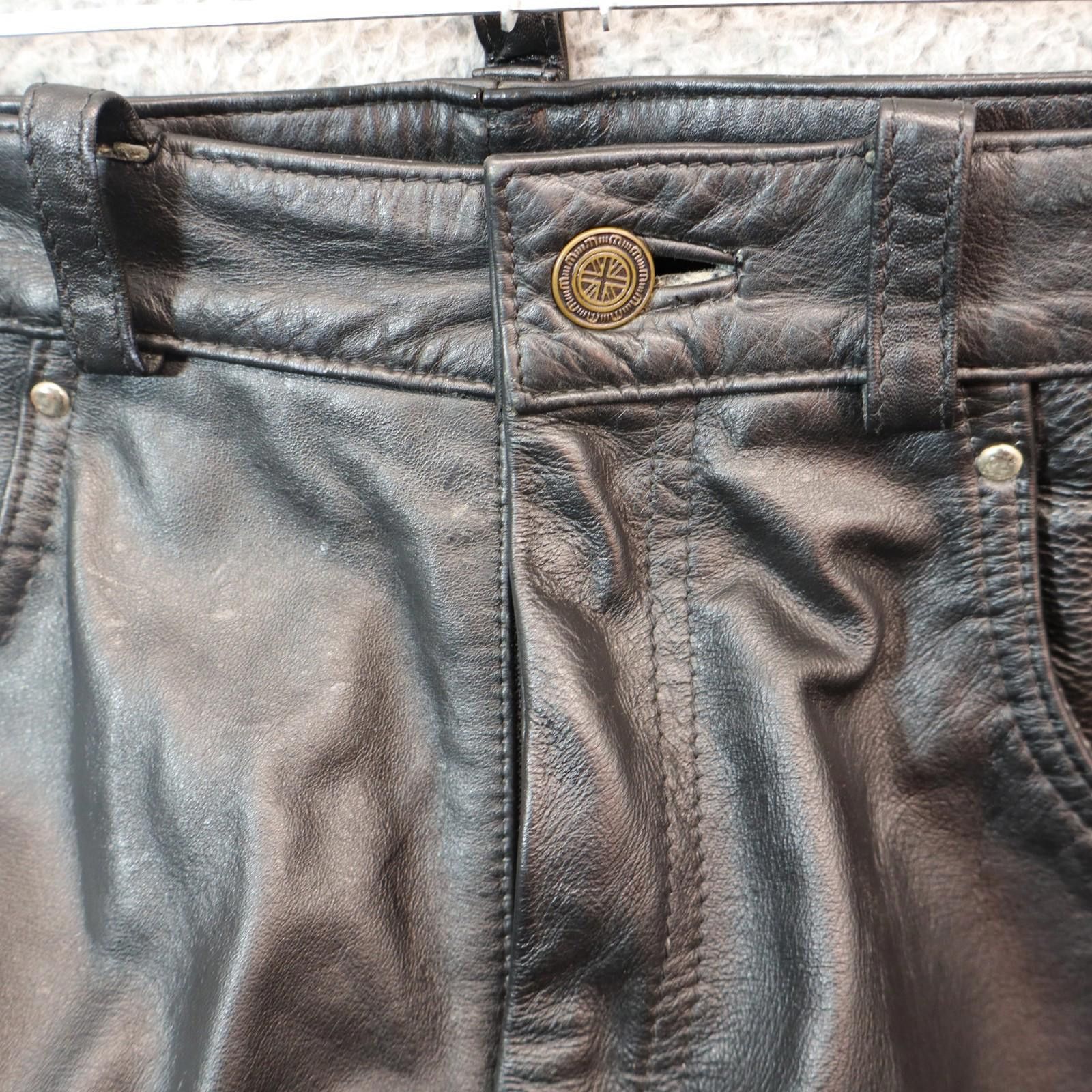 The Unbranded Brand Leather Jean Men 34x30 L42 Black Vtg Biker Motorcycle India Size US 34 / EU 50 - 6 Thumbnail