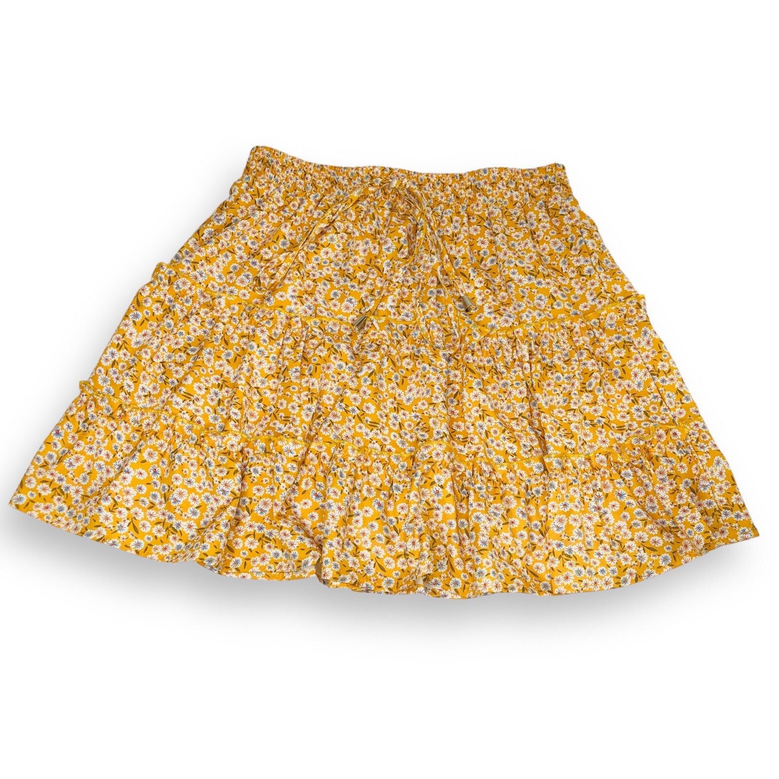 Other Womens Teen Tired Yellow Floral Print Skirt Sz S Elastic Size 27" / US 4 / IT 40 - 1 Thumbnail