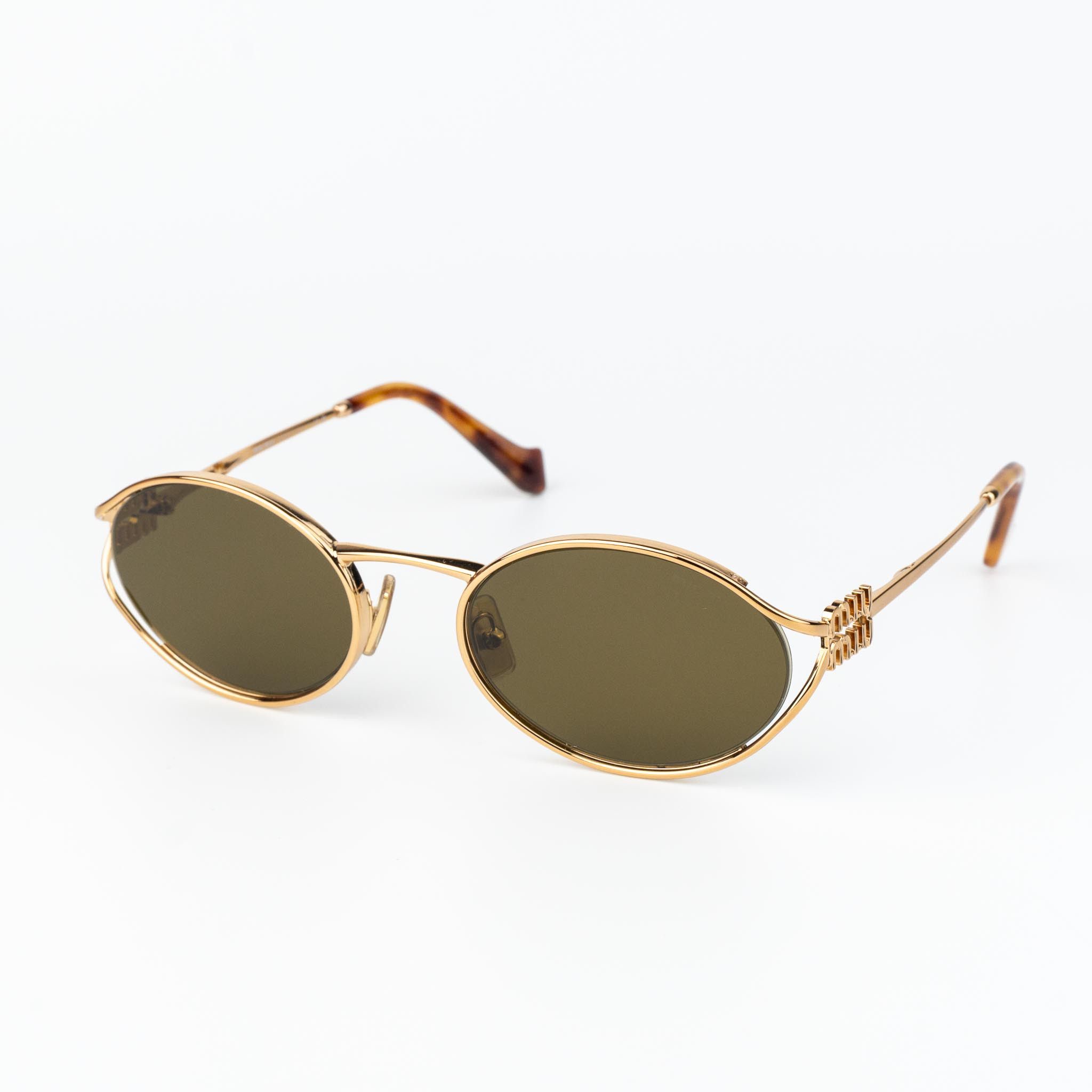 NEW Miu Miu MU52YS 7OE01T LOGO Brown Oval Unisex Sunglasses