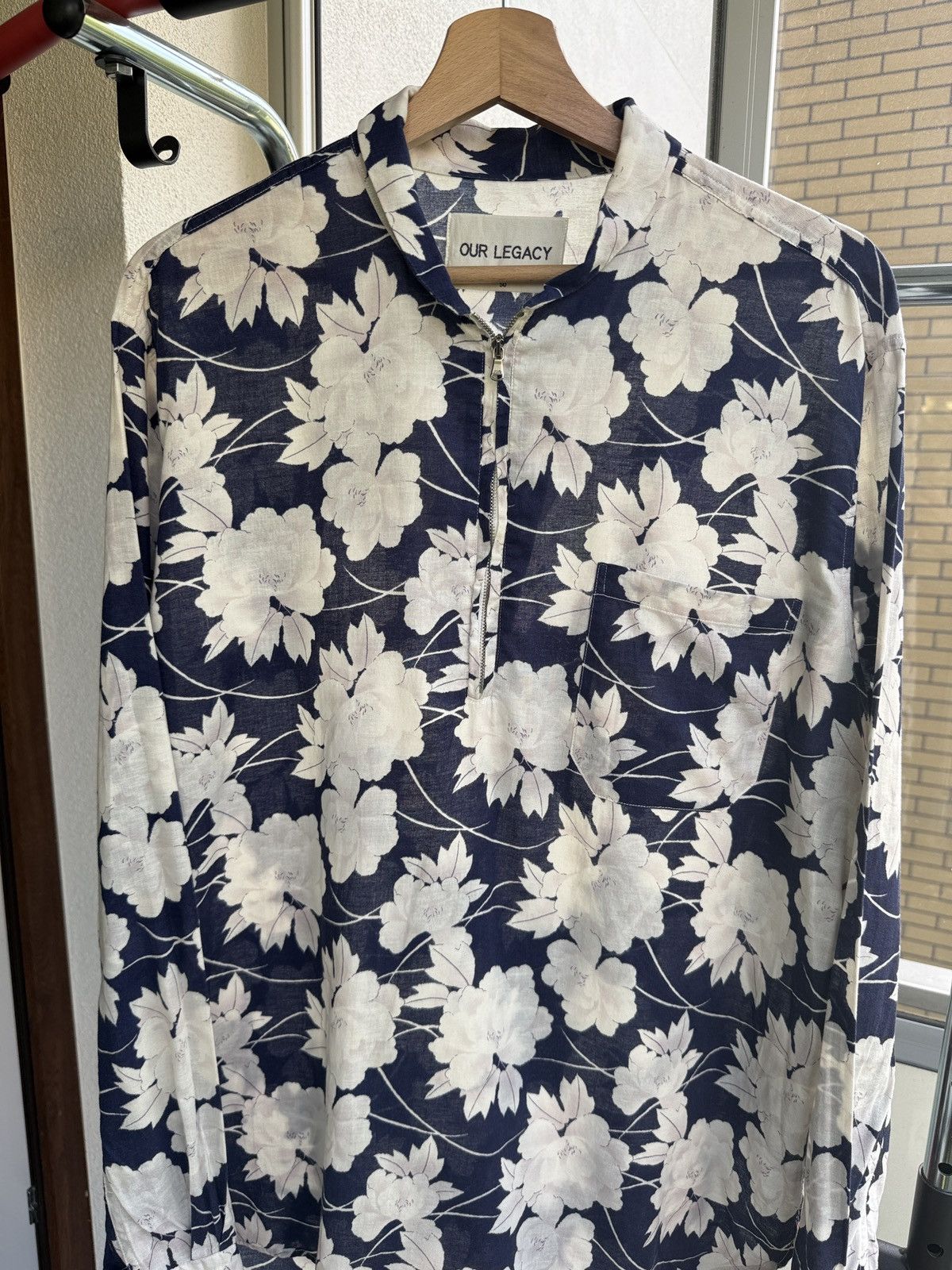 Our Legacy OUR LEGACY SS14 - Shirting Floral Shirt 1/3 Zip Blue Top, Size US M / EU 48-50 / 2 - 2 Thumbnail