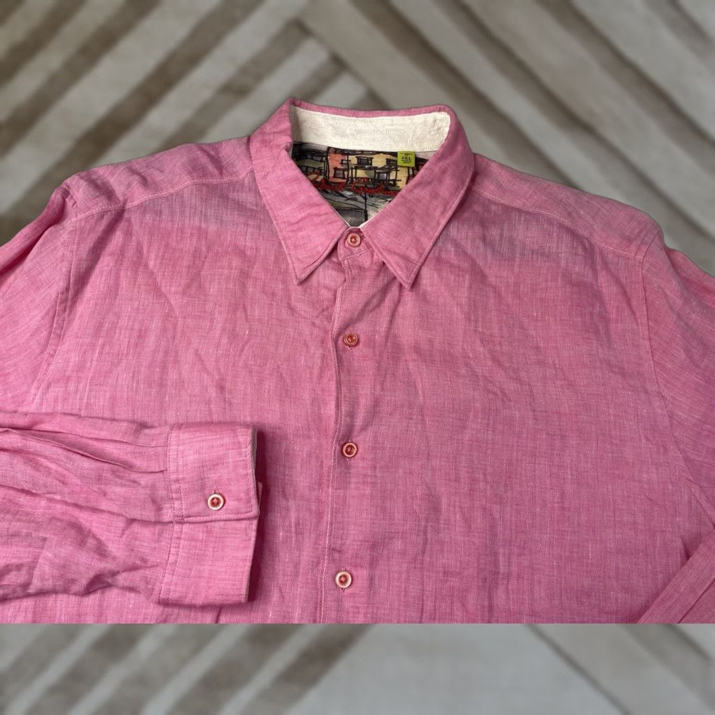 Robert Graham Robert Graham Shirt 2XL Mens Pink 100% Linen Long Sleeve Button-Down Collared Paisley Pattern Regular fit Size US XXL / EU 58 / 5 - 1 Thumbnail
