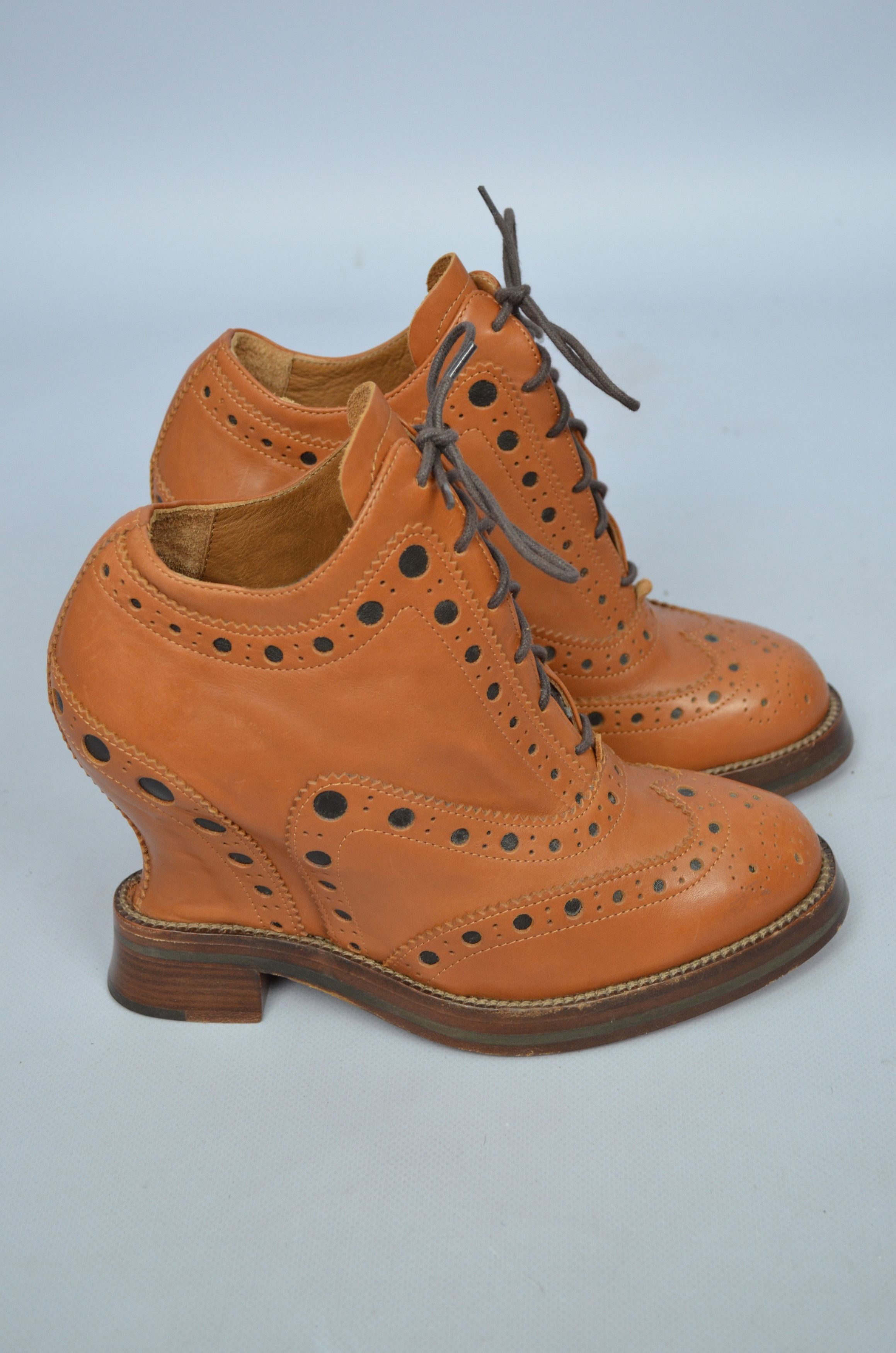Acne Studios × Designer Acne Studios Spin Brogue Wedge Boots In Leather Size 37/US7 Size US 7 / IT 37 - 3 Thumbnail