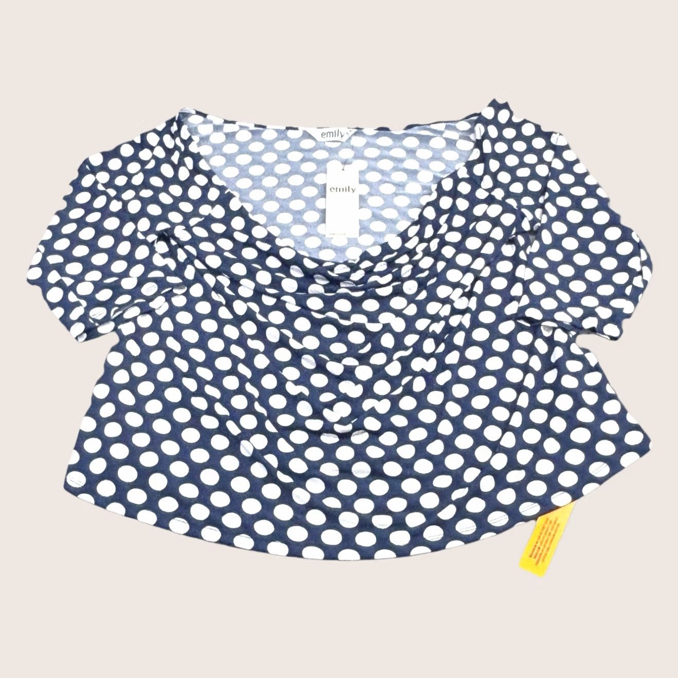 Vintage VINTAGE Emily Kayla Rouched Off The Shoulder Top UK20 Navy White Polka Dot Women’s New Size 3XL / US 20-22 - 1 Thumbnail