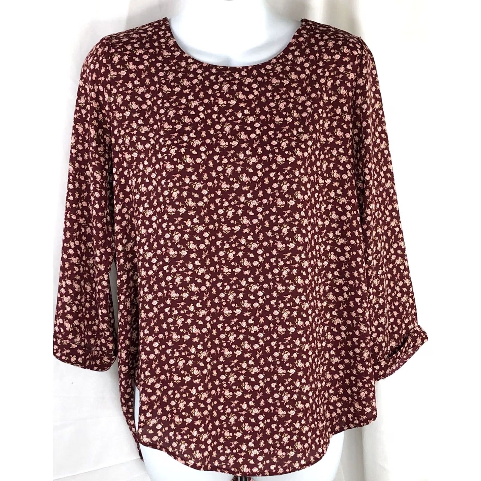 Forever 21 FOREVER 21 Top Blouse M Brown Rose Floral 1/2 Sleeve Bohemian Romantic Vintage Woman Shirt Size M / US 6-8 / IT 42-44 - 5 Thumbnail