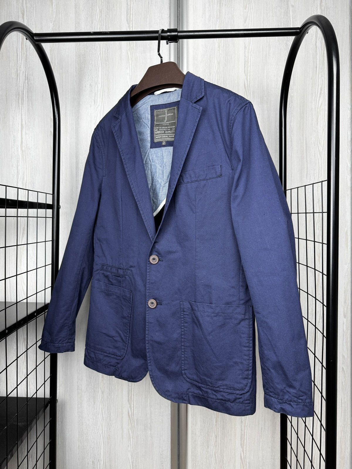 Jasper Conran Jasper Conran navy blue cotton half lined 2 buttons blazer Size 42R - 5 Thumbnail