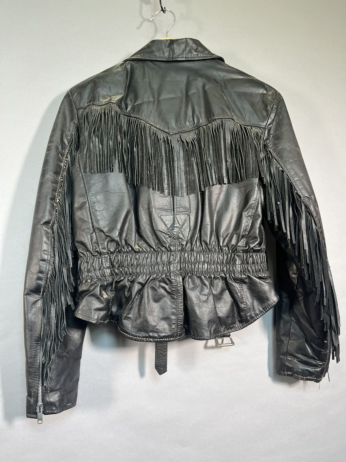 Vintage 1970s / 1980s Vintage Punk Fringe Leather Jacket Made in USA Size XL / US 12-14 / IT 48-50 - 14 Thumbnail