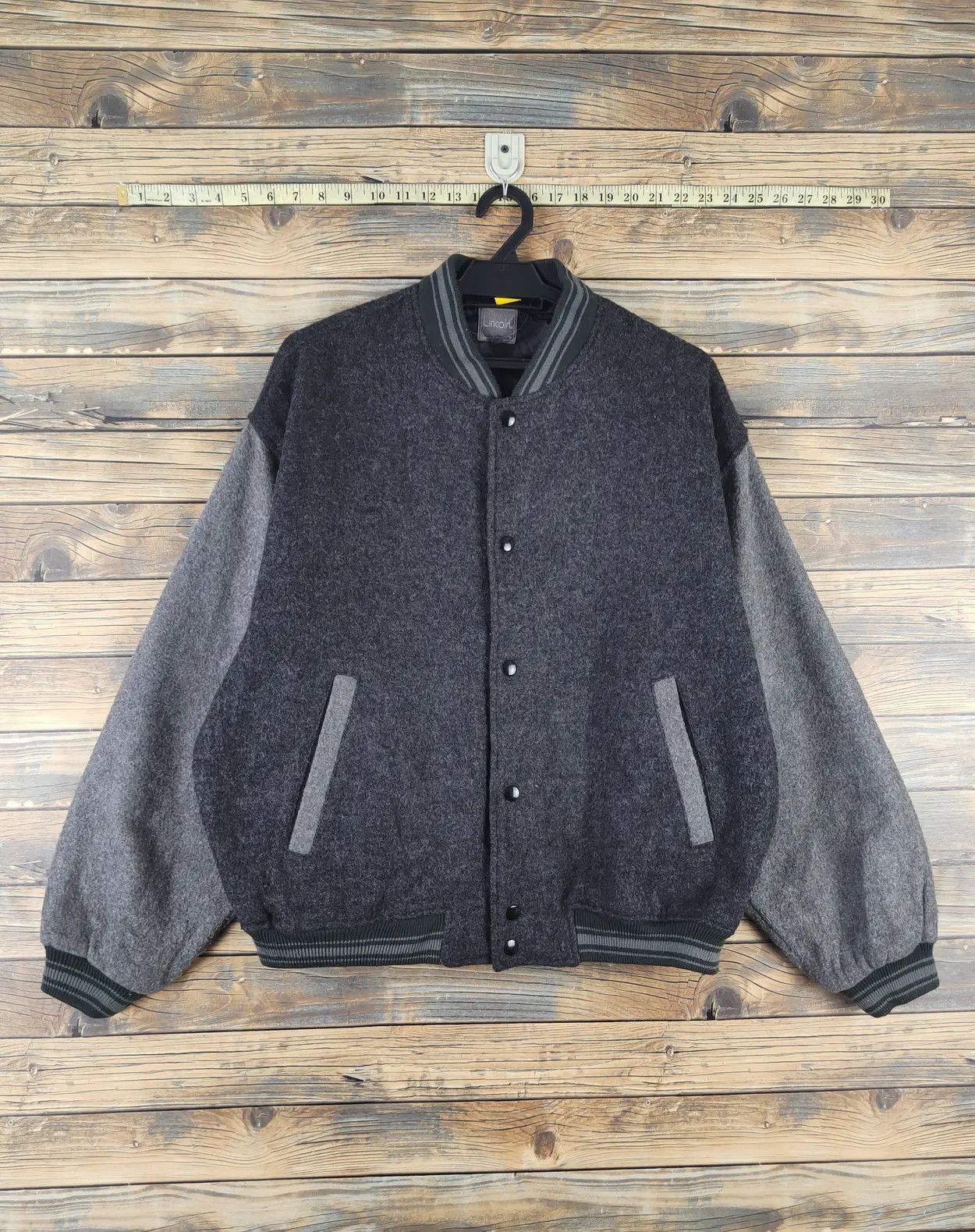 Japanese Brand DL 1964 Lincoln Black Gray Wool Varsity Jackets #W2230 Size US L / EU 52-54 / 3 - 9 Thumbnail