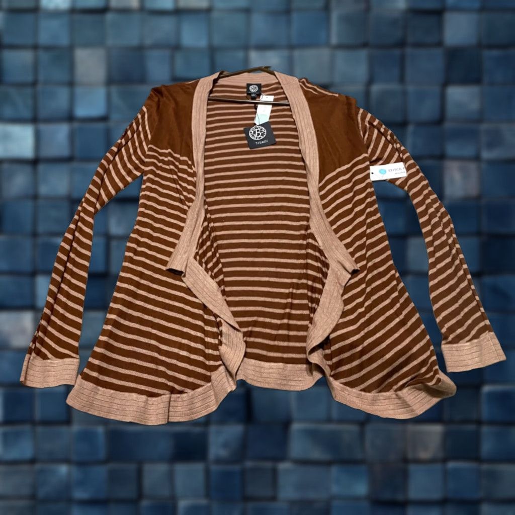 Vintage NWT Bobeau Sweater Cardigan Open Front Striped Brown Womens Large Traditional Size L / US 10 / IT 46 - 1 Thumbnail