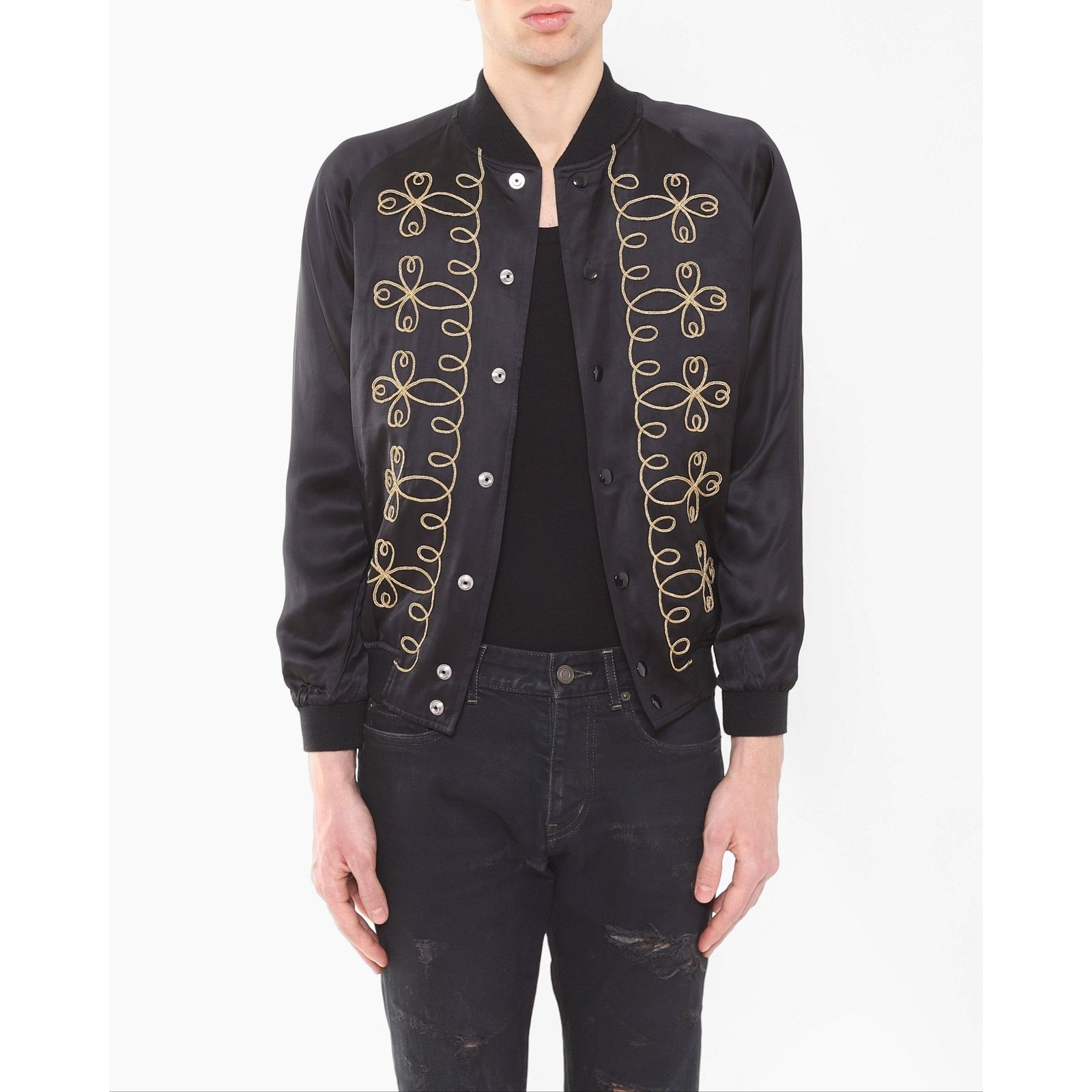 Saint Laurent Paris SS15 Napoleon Bomber in Black Satin Size US M / EU 48-50 / 2 - 1 Thumbnail