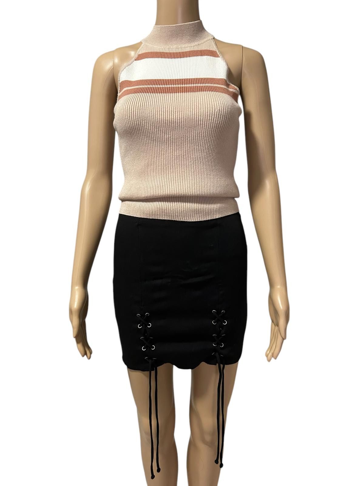 Mexx Chic Ribbed Mock Neck Top with Stripes Size S / US 4 / IT 40 - 1 Thumbnail