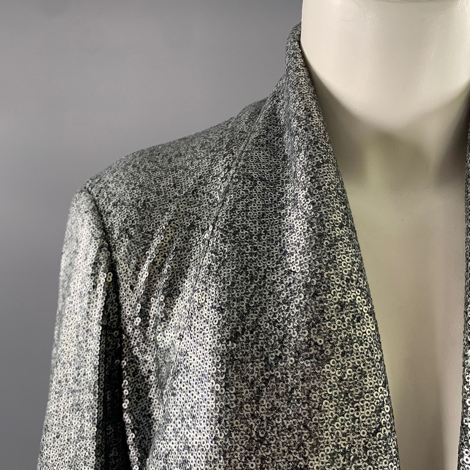 Donna Karan DONNA KARAN Grey Silver Sequin Polyester Viscose Jacket Size M / US 6-8 / IT 42-44 - 2 Thumbnail