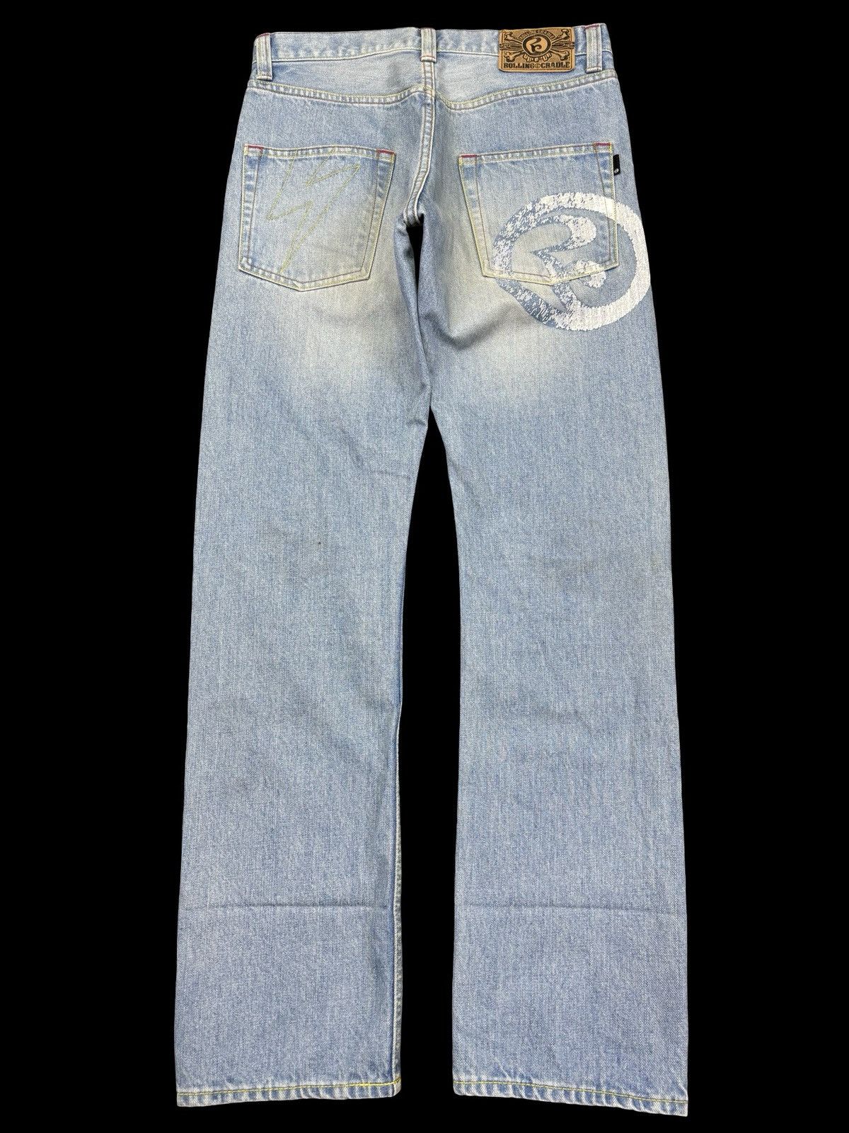 Japanese Brand 💥Insane 90s Style💥Rolling Craddle Distressed Denim K33 Size US 29 - 2 Thumbnail