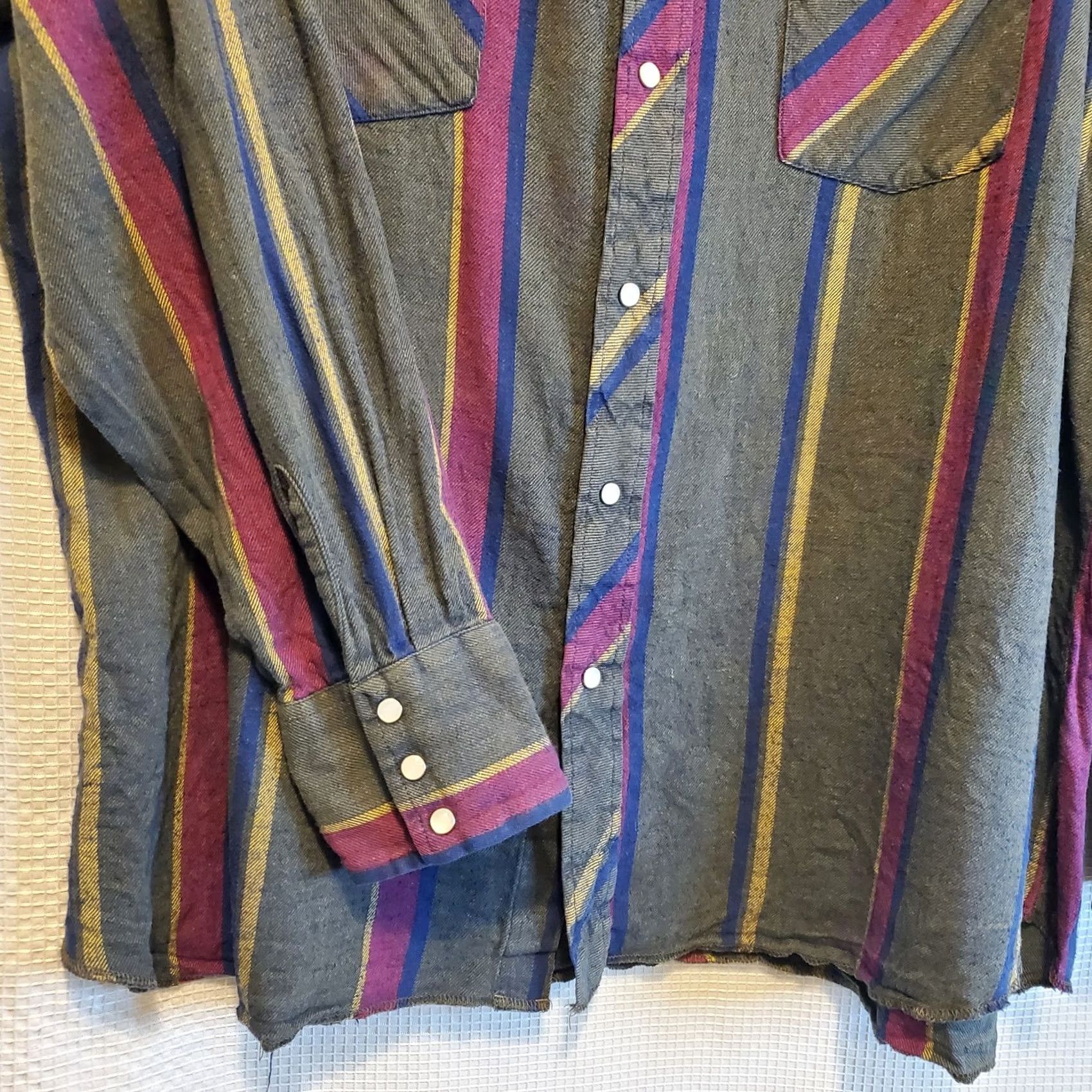 Wrangler VINTAGE Wrangler Blanket Flannel Shirt Men 2XL Blue Striped Pearl Snap Western 90s Cowboy Workwear Shirt Size US XXL / EU 58 / 5 - 5 Thumbnail