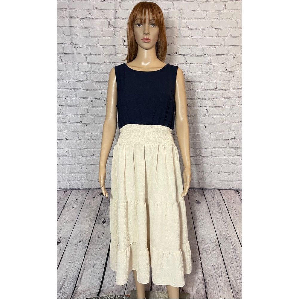 DKNY NWT New $139 DKNY Navy Ivory Layered Sleeveless Dress Size Size L / US 10 / IT 46 - 1 Thumbnail