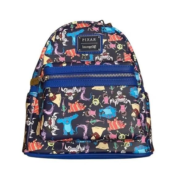 image of Disney New Loungefly Monsters Inc Pixar Aop Mini Backpack in Blue, Women's