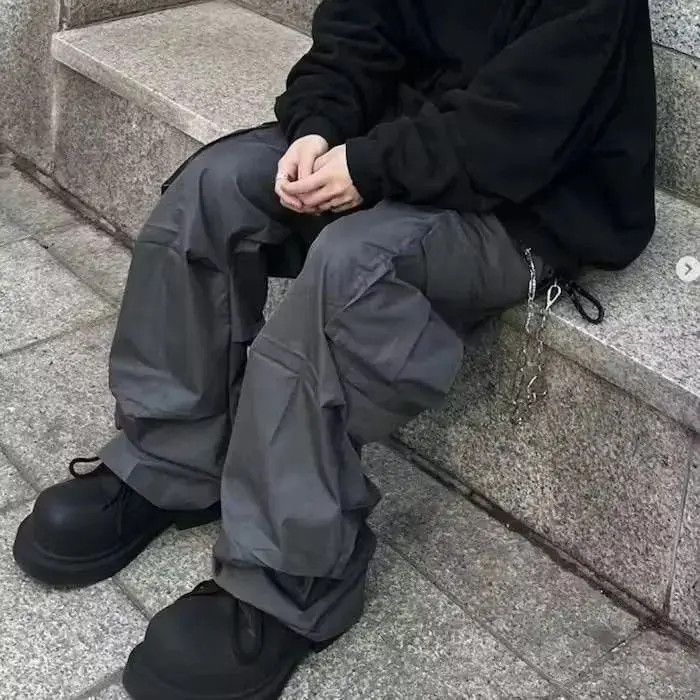 Japanese Brand Grey Pleated Wide Leg Baggy Y2K Cargo Pants Size US 32 / EU 48 - 4 Thumbnail