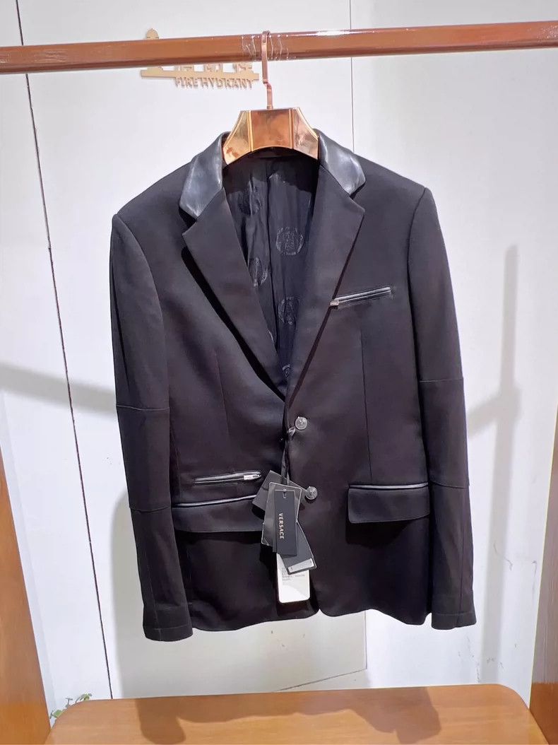 Versace Black cotton leather trim