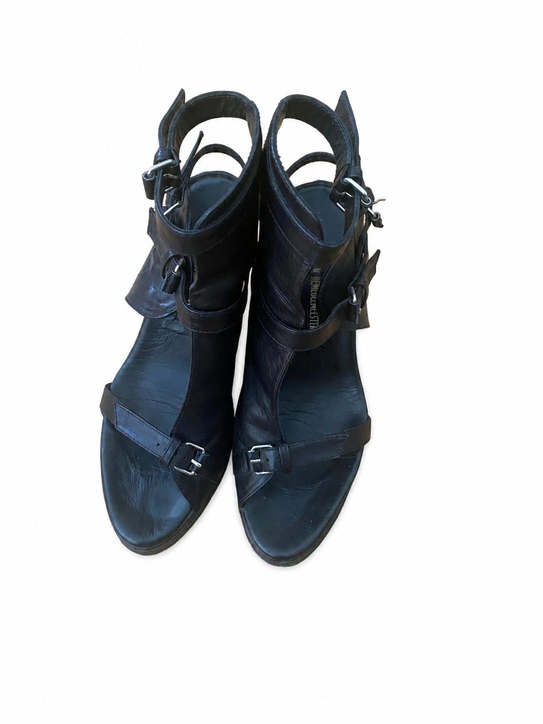 Ann Demeulemeester Ann Demeulemeester Black Leather Strappy Wedge Sandals Size US 8 / IT 38 - 1 Thumbnail