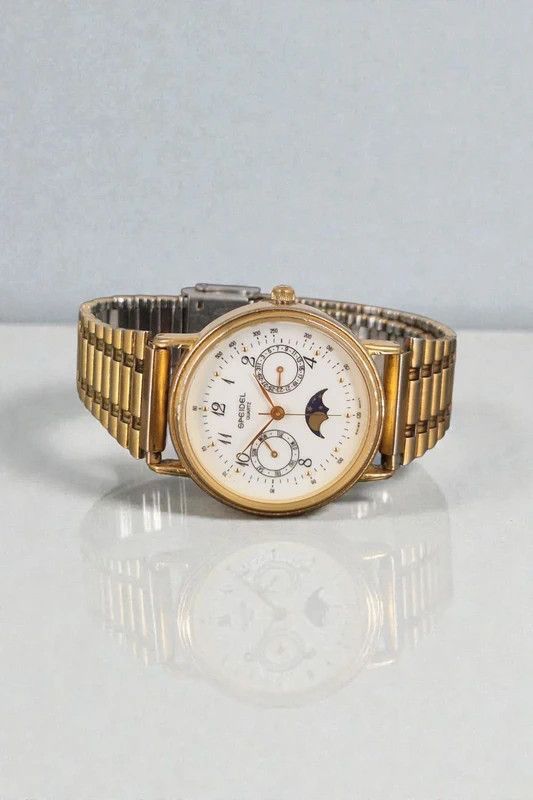 Other Vintage Speidel Moonphase Gold Quartz Watch Swiss Movement Size 36 - 1 Thumbnail