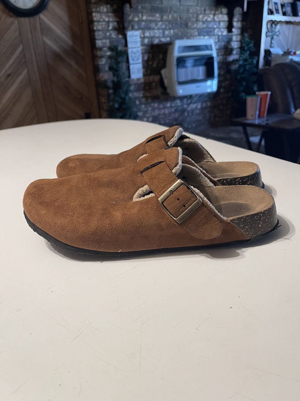 Other Men’s Size 10 Brown Suede Sherpa Lined Slip On Buckled Mules Size US 10 / EU 43 - 4 Thumbnail