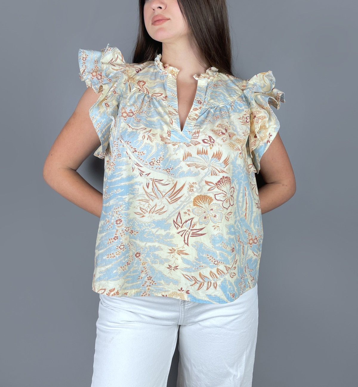 Ulla Johnson Ulla Johnson "Lei" Printed SS Floral V-Neck Top Size UK 12 Size M / US 6-8 / IT 42-44 - 1 Thumbnail