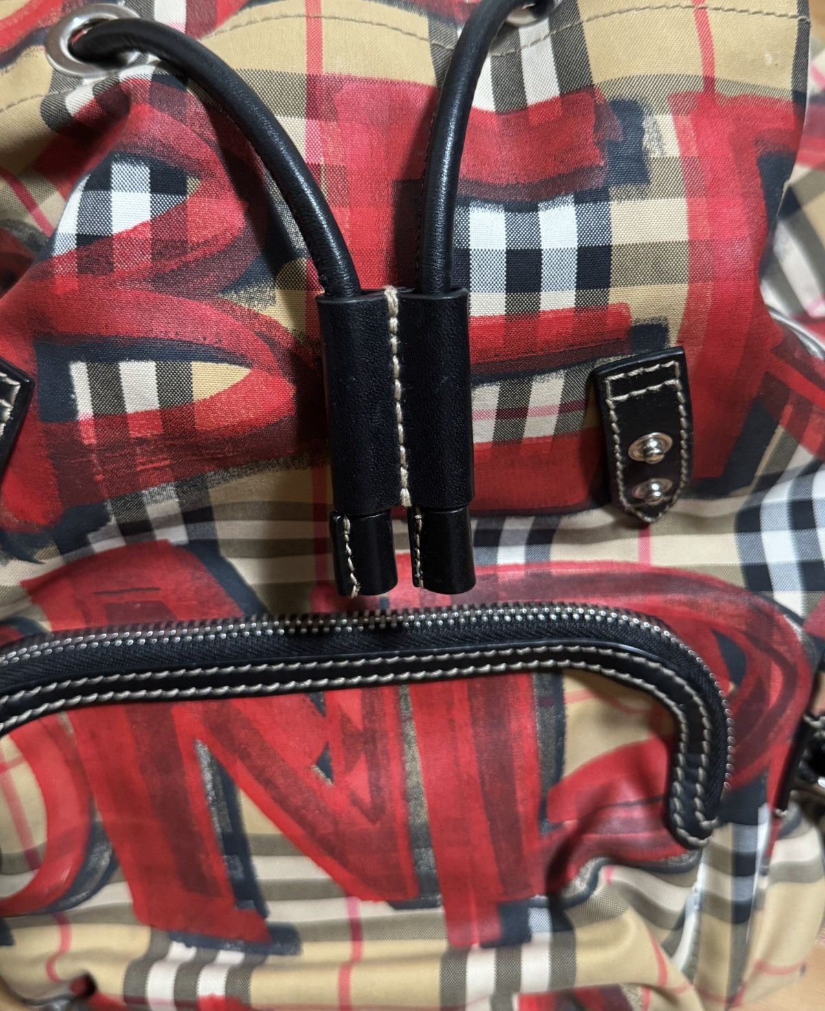 Burberry 🔥Rare Burberry Graffiti Nova Check Leather Canvas Backpack Size ONE SIZE - 12 Thumbnail