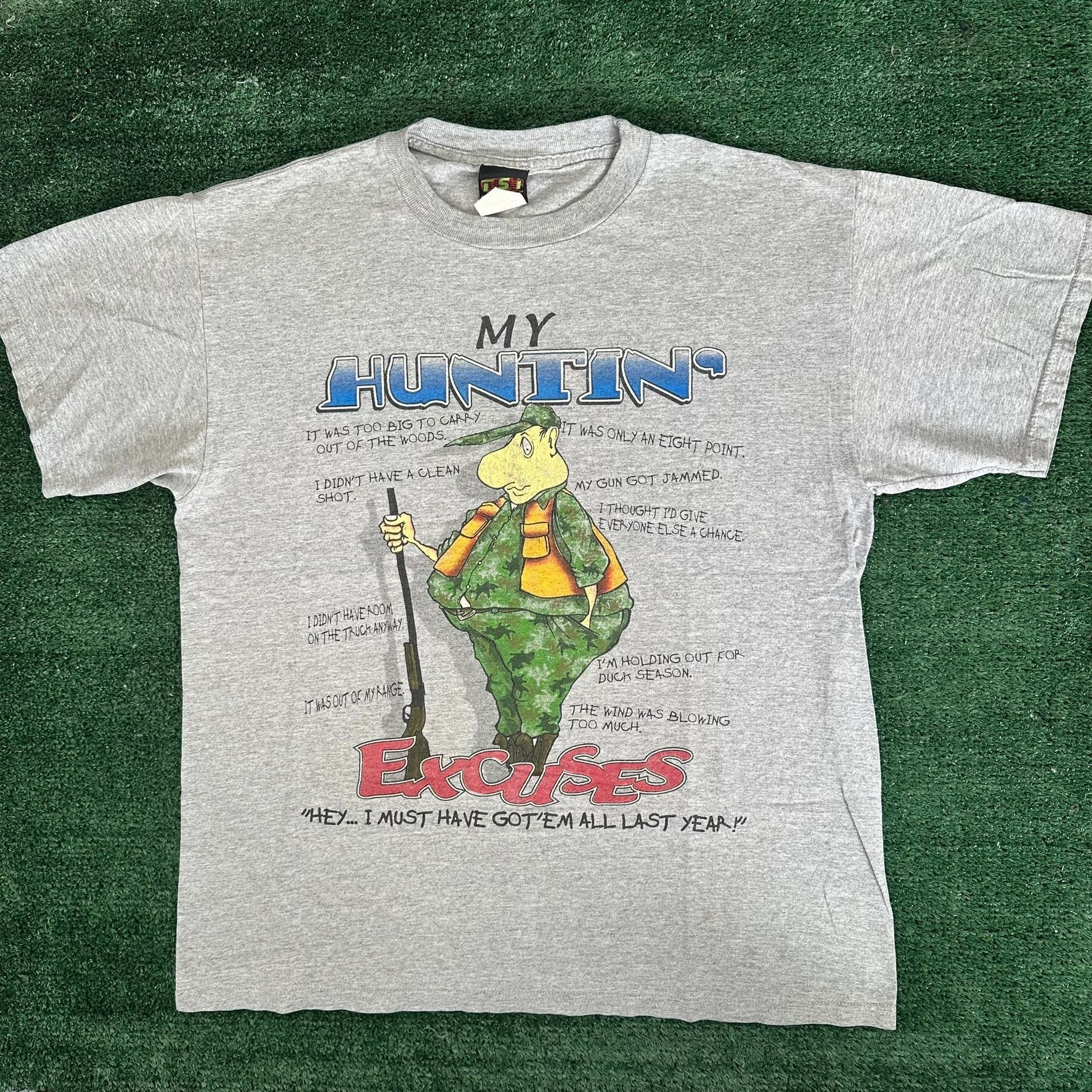 Vintage Vintage 90s Hunting Excuses T-Shirt Funny Outdoor Humor Iron Size US L / EU 52-54 / 3 - 1 Thumbnail