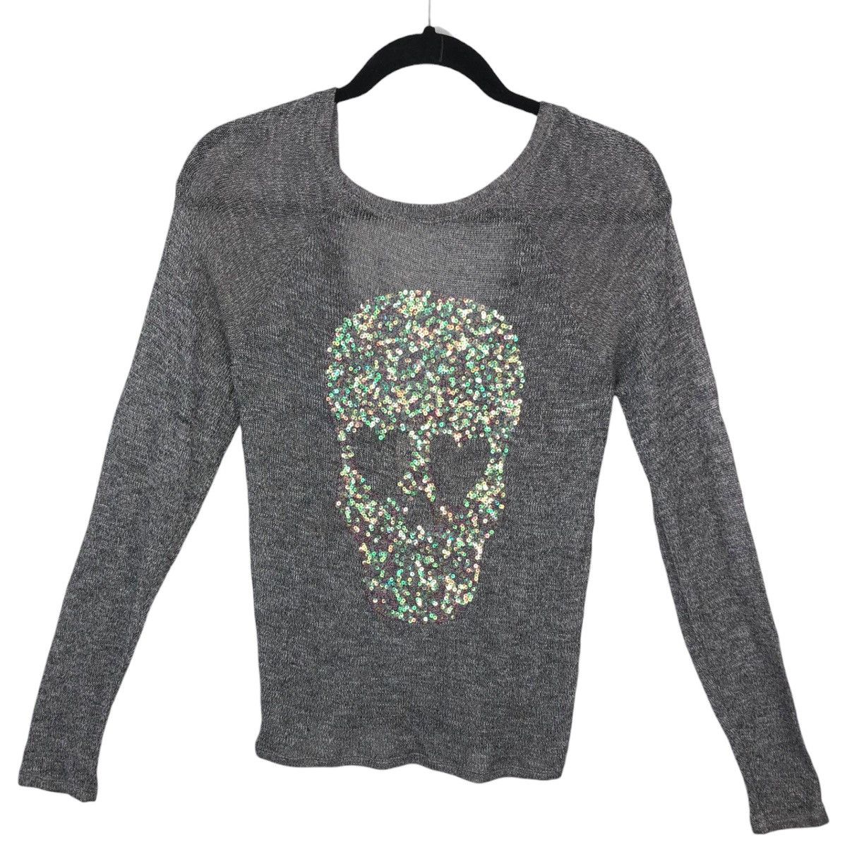 Victoria's Secret VS PINK Skull Sequin Lightweight Sweater w/ TATTERED ELBOWS Size XS / US 0-2 / IT 36-38 - 1 Thumbnail