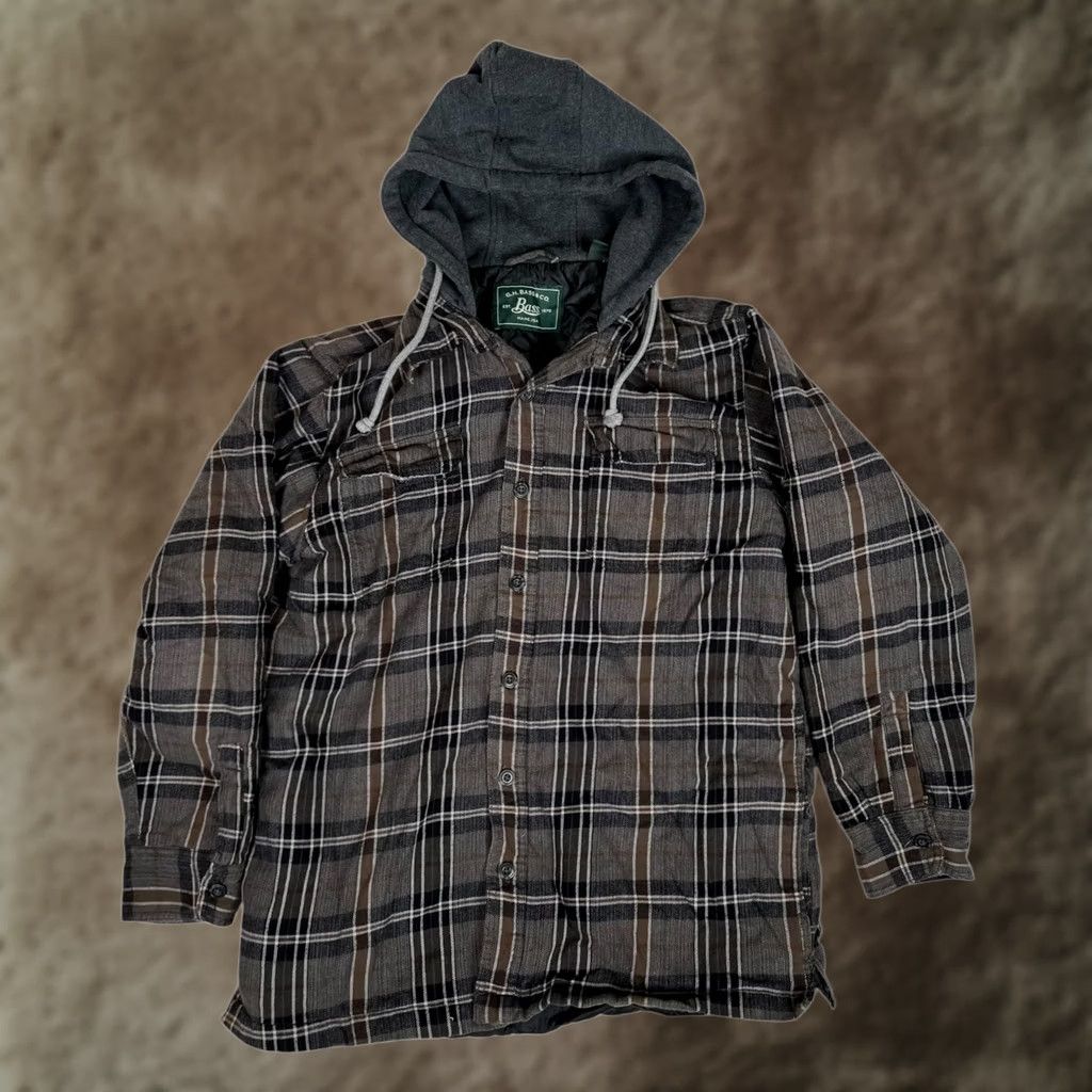 Vintage G.H. Bass & Co Jacket Mens Medium Brown Plaid Quilted Hooded Shirt Size US M / EU 48-50 / 2 - 1 Thumbnail