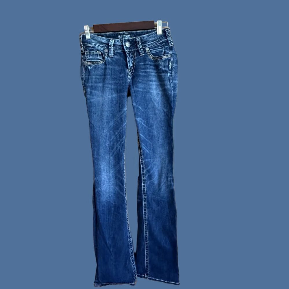 Silver Jeans Co. Silver Jeans Womens Suki Mid Slim Boot Jeans Blue Denim Stretch Thick Stitch 27/33 Size 27" / US 4 / IT 40 - 1 Thumbnail