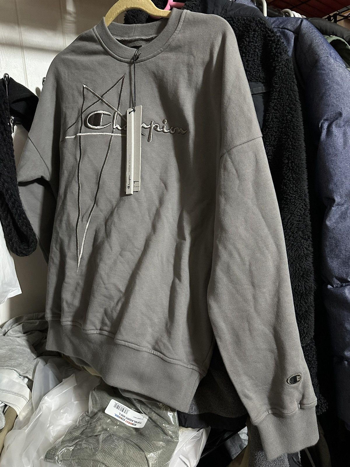 image of Champion x Rick Owens Crewneck Sweatshirt in Grey, Men's (Size Small)