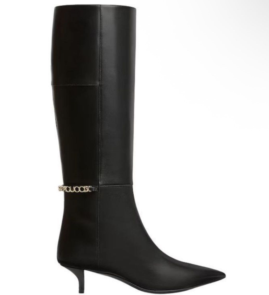 Gucci Gucci Signoria Black Leather Knee-High Boots 4.5cm Size US 6 / IT 36 - 2 Thumbnail