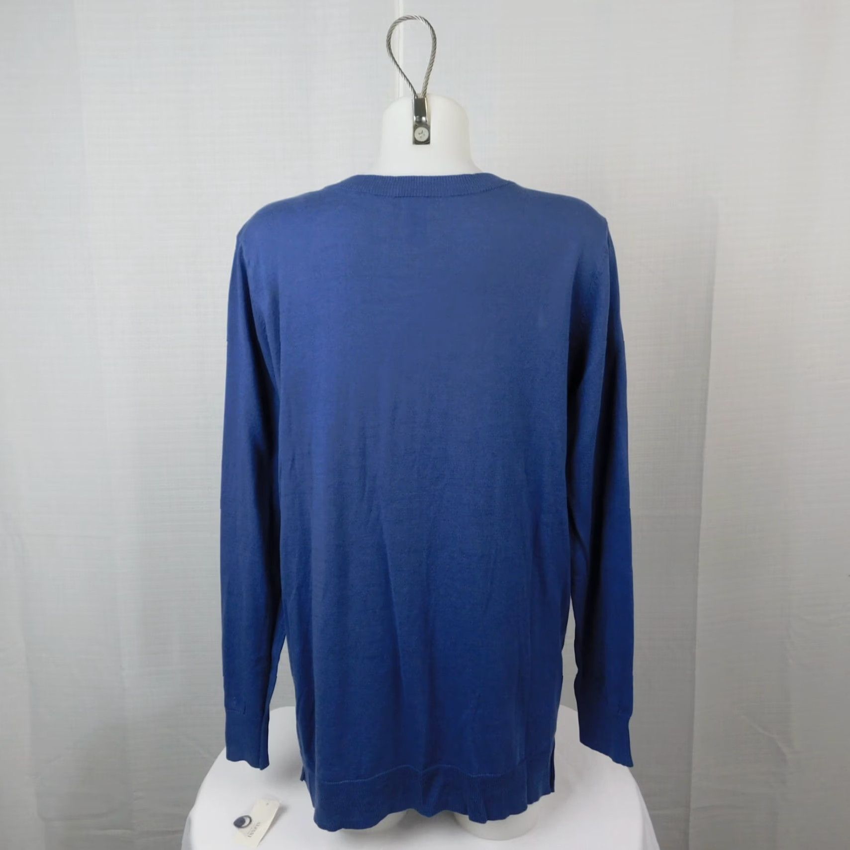 Alfani Alfani Cardigan Shirt Women V-Neck Button Knit Cotton Blue Large L Contemporary Casual Long Sleeve Size L / US 10 / IT 46 - 4 Thumbnail