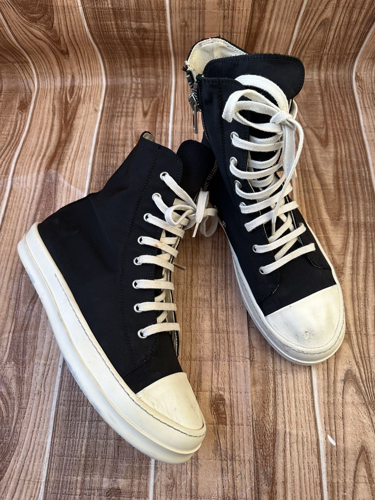 Rick Owens Rick Owens DRKSHDW Nylon Ramones Black Milk Hightops Size US 8.5 / EU 41-42 - 17 Thumbnail